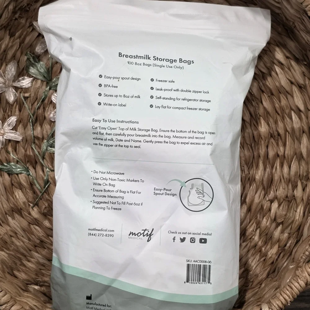Motif Medical Breastmilk 8 oz‎ Single Use Storage Bags BPA Free 100 count NEW